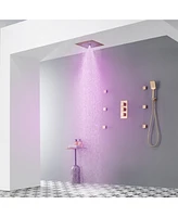 Boyel Living 4 Function Led Luxury Shower System with Side Body Jets Thermostatic Faucet Handheld Head, Brushed Gold