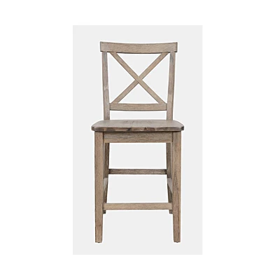 Jofran Eastern Tides Coastal Wire-Brushed Wood X-Back Counter Barstool (Set of 2)