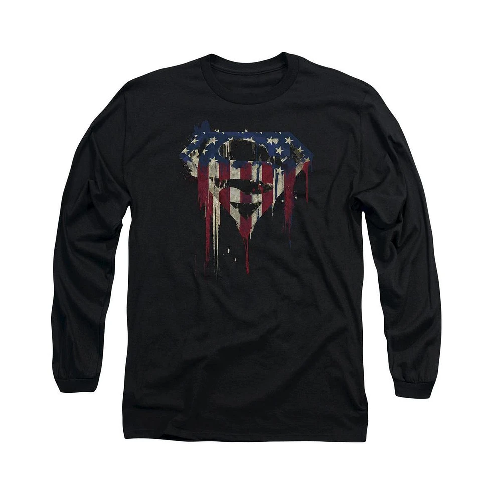 Superman Men's Bleeding Shield Long Sleeve Adult Tee / T-Shirt