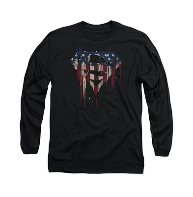 Superman Men's Bleeding Shield Long Sleeve Adult Tee / T-Shirt