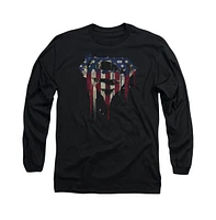 Superman Men's Bleeding Shield Long Sleeve Adult Tee / T-Shirt