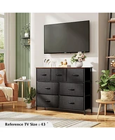 Wlive Dresser Tv Stand Entertainment Center with Fabric Drawers Media Console Table Metal Frame and Wood Top for up to 45 inch Chest of Drawer