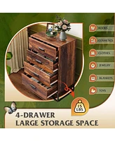 Wlive Dresser for Bedroom with 4 Drawers Nightstand Chest of Drawers Tall Dresser Drawers with Sturdy Metal Frame for Hallway Living Room Closet