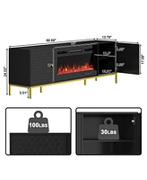 Boyel Living 70 inches Mdf Tv Stand with 36 Fireplace and Storage Cabinets