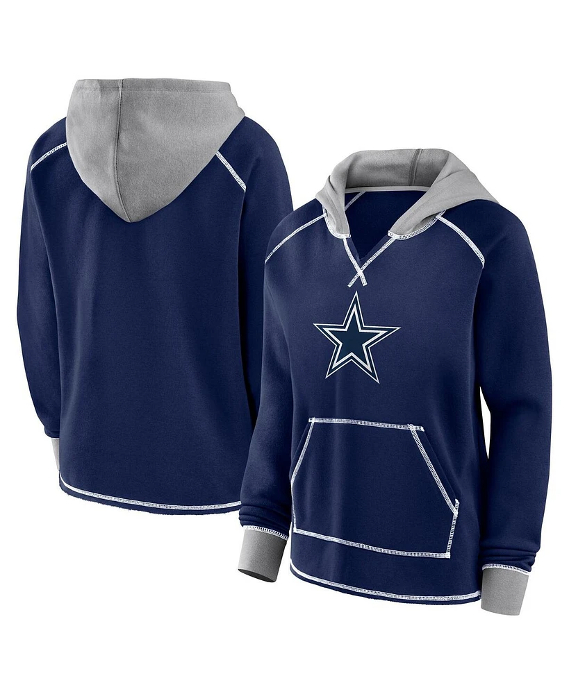 Logo Athletic Women's Navy Dallas Cowboys Boom Fleece Pullover V-Neck Hoodie