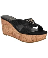 Guess Women's Lonaa Round Toe Rhinestone Cork Wedge Sandals