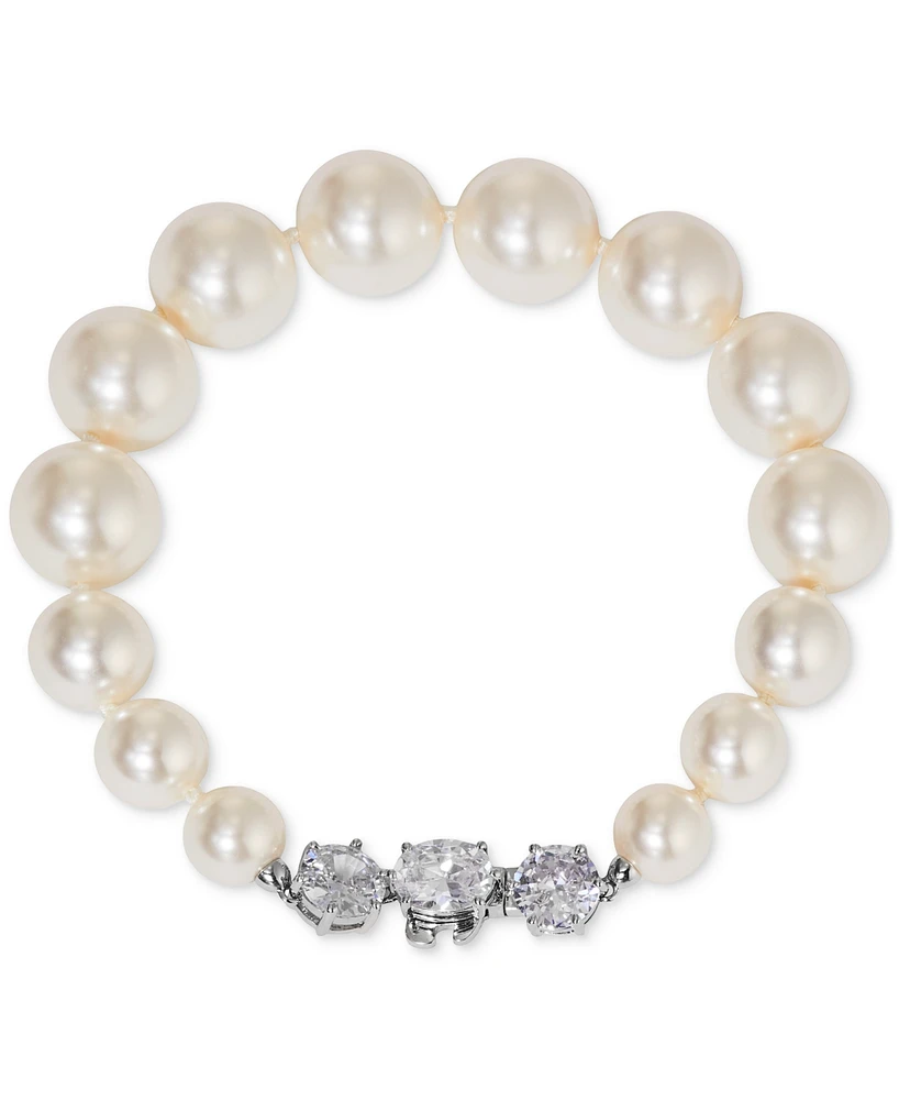 Eliot Danori Silver-Tone Cubic Zirconia & Imitation Pearl Flex Bracelet, Exclusively at Macy's