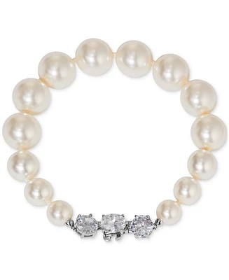 Eliot Danori Silver-Tone Cubic Zirconia & Imitation Pearl Flex Bracelet, Exclusively at Macy's