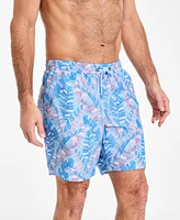 Club Room Men's Anana Leaf Print Drawstring 7" Swim Trunks, Exclusively at Macy's