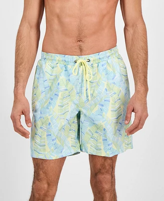 Club Room Men's Anana Leaf Print Drawstring 7" Swim Trunks, Exclusively at Macy's