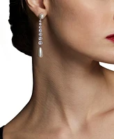 Eliot Danori Silver-Tone Cubic Zirconia & Imitation Pearl Linear Drop Earrings, Exclusively at Macy's