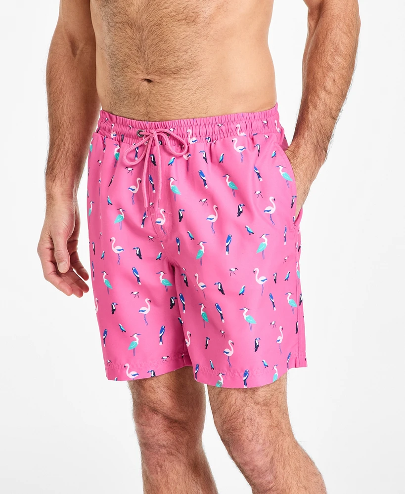 Club Room Men's Bird Party Print Drawstring 7" Swim Trunks, Exclusively at Macy's