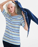 Style & Co Women's Striped Elbow-Sleeve Top, Exclusively at Macy's