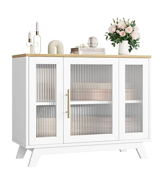 gaomon Buffet Storage Cabinet with Fluted Glass Door