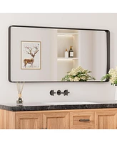 Keonjinn 40x24 Inch Brushed Gold Bathroom Vanity Mirror Tempered Glass Metal Framed