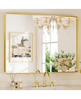 Keonjinn 40x30 Inch Brushed Gold Bathroom Vanity Mirror Tempered Glass Metal Framed