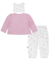 Huggies Baby Girls Cotton Cardigan, Pants & Hat, 3-Piece Set