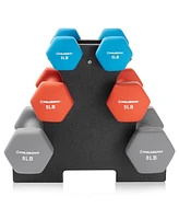 Philosophy Gym Neoprene Dumbbell Hand Weights with Stand, 32 lbs (3 lb, 5 lb, 8 lb Pairs)