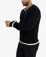 X-Ray Men's Cable Knit Tipped V-Neck Sweater