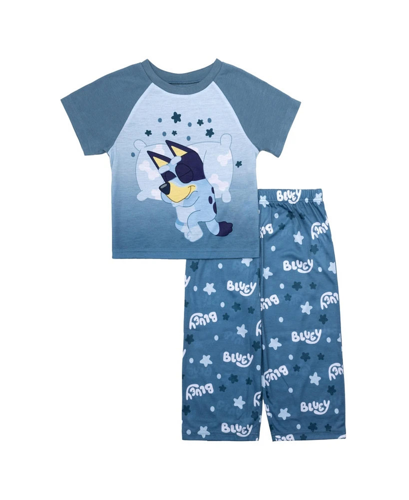 Bluey Toddler Boys Short Sleeve Tee and Open Leg Pant, 2-Piece Pajama Set