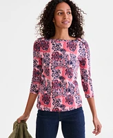 Style & Co Petite Tonal Pattern Round-Neck Cotton Top, Exclusively at Macy's