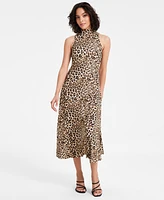 Bar Iii Women's Cheetah-Print Mock-Neck A-Line Midi Dress, Exclusively at Macy's