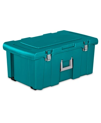 Sterilite Wheeled Footlocker, Plastic Utility Storage Container, Teal, 3 Pack