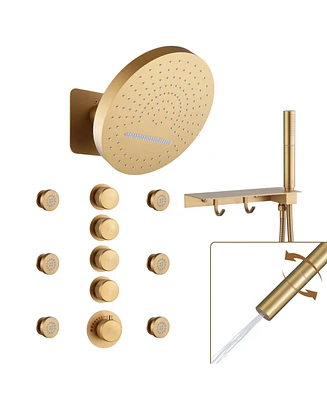 4 Functions Diy Shower Faucet Set Free Combination Main Body Ceiling Rain Shower Head with Handheld Shower and Side Body Jets, Matte Black