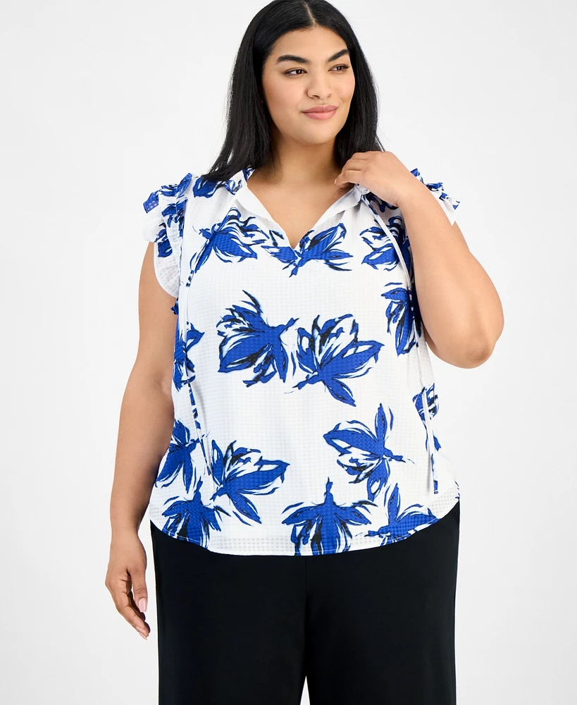 Anne Klein Plus Double Ruffle Tie-Front Blouse