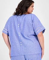 Anne Klein Plus Button-Back Short-Sleeve Blouse