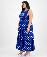 Anne Klein Plus Smocked-Bodice Tiered Dress