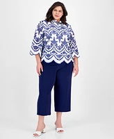 Anne Klein Plus Cotton Embroidered Eyelet Blouse