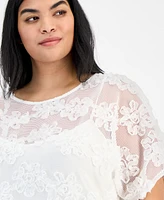 Anne Klein Plus Size Short-Sleeve Lace Blouse