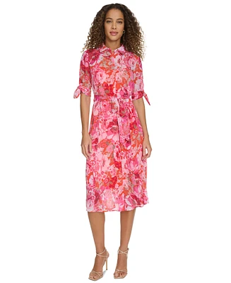 Calvin Klein Women's Printed Button-Front Chiffon Dress