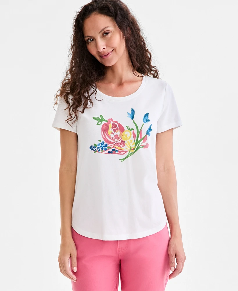 Style & Co Petite Perfect Printed Crewneck Tee, Exclusively at Macy's