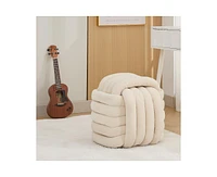 The Pop Home Chenille Fabric Modern Knot Design Ottoman, Comfortable Footstool for Living Room and Bedroom-The