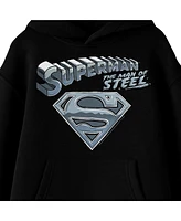 Superman Boys Man Of Steel Chrome Logo Long Sleeve Youth Black Hooded Sweatshirt-Large