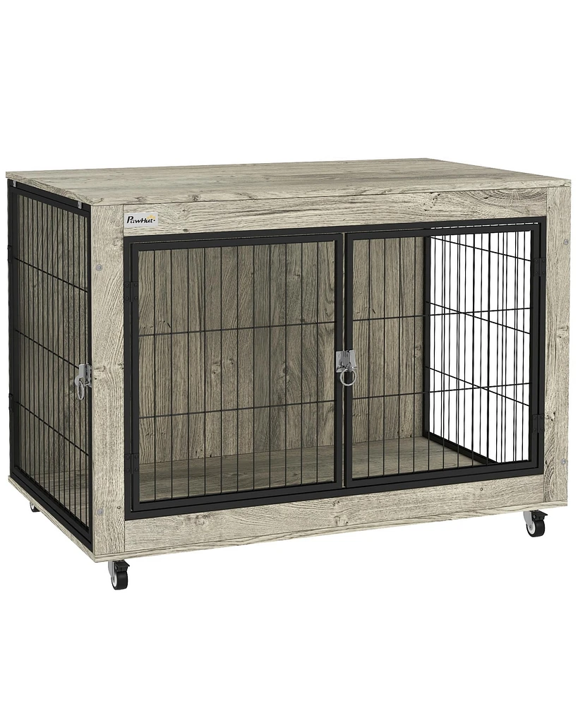 PawHut 39" Dog Crate Furniture on Wheels, for Large Dogs,