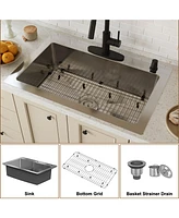 Casainc 33inch L x 22inch W Drop-in Kitchen Sink with Accessories