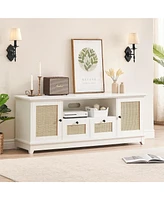 gaomon Rattan Tv Stand for 65 Inch Tv, White Entertainment Center Modern Tv Console Table