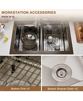 Casainc 33inch L x 22inch W Double Basin Drop-in Kitchen Sink