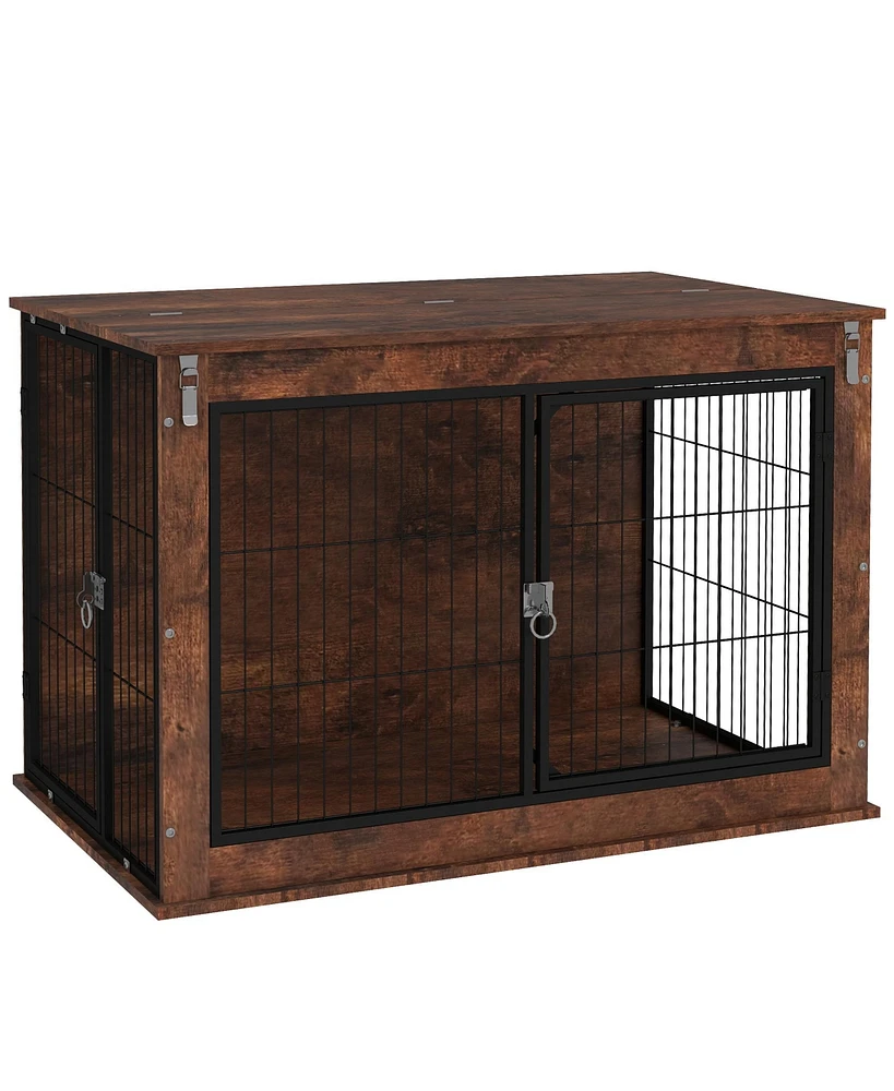 PawHut 39" Dog Crate Furniture w/ Flip-up Top Opening, 2 Doors, for L Dogs