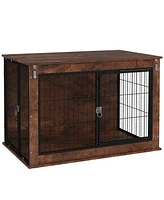 PawHut 39" Dog Crate Furniture w/ Flip-up Top Opening, 2 Doors, for L Dogs