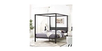 Slickblue Metal Canopy Bed Frame with Upholstered Headboard for Stylish Bedroom Decor