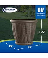 Suncast Willow 18" Plastic Decorative Wicker Patio Planter Pot, Java (3 Pack)