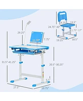 Qaba Kids Desk and Chair Set with Tilt Desktop, Storage Drawer,