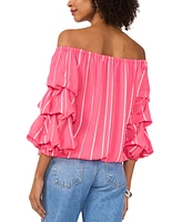 Vince Camuto Women's Striped Off-The-Shoulder Bubble 3/4-Sleeve Tie-Front Blouse