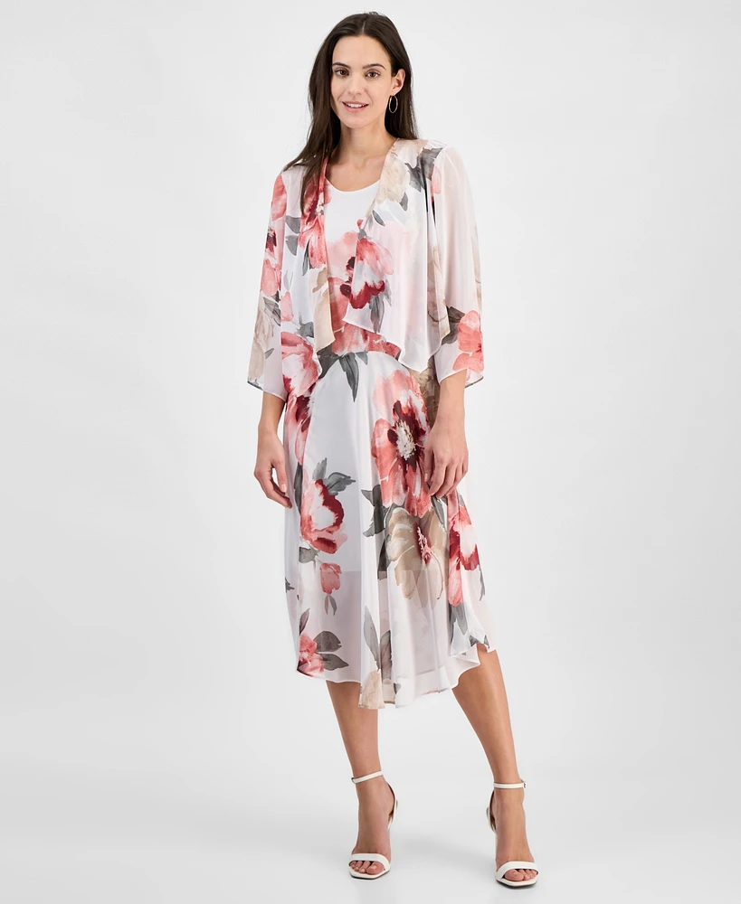 Robbie Bee Women's Floral Print Chiffon Midi Dress & Jacket Set