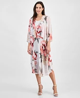 Robbie Bee Women's Floral Print Chiffon Midi Dress & Jacket Set