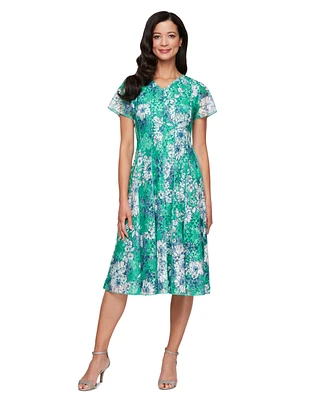 Sl Fashions Women's Printed Lace A-Line Dress